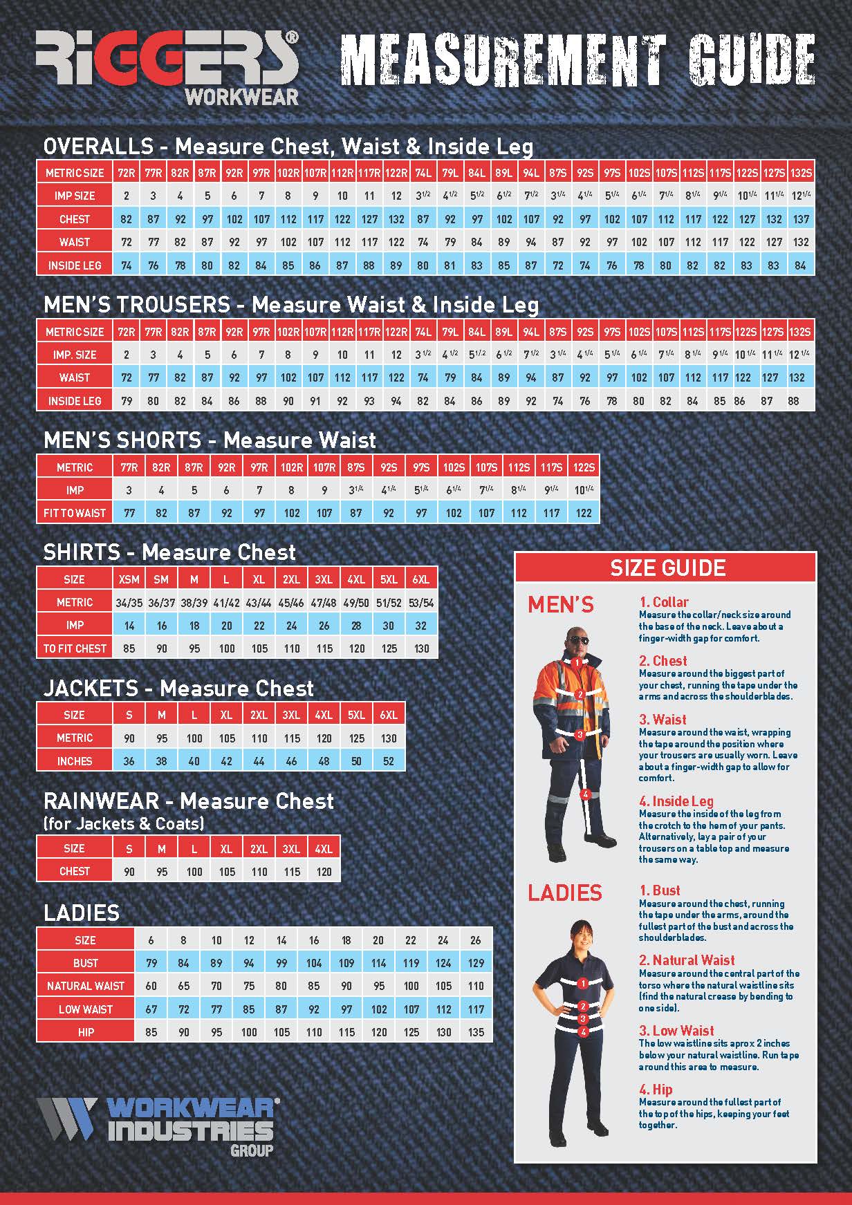Product Size Charts Riggers Workwear